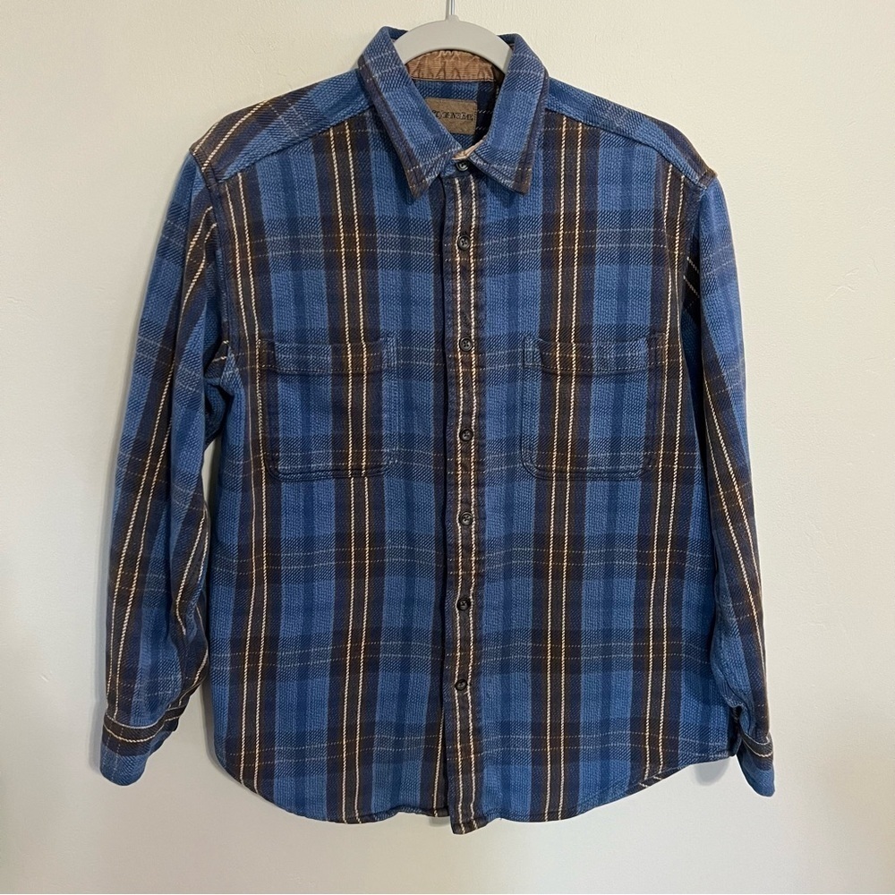 St John’s Bay Brawny Blue Plaid Flannel Long Sleeve Button Up Shirt size medium